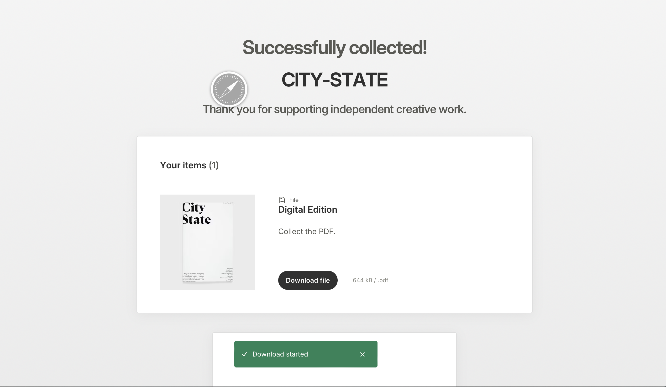 download page, success toast